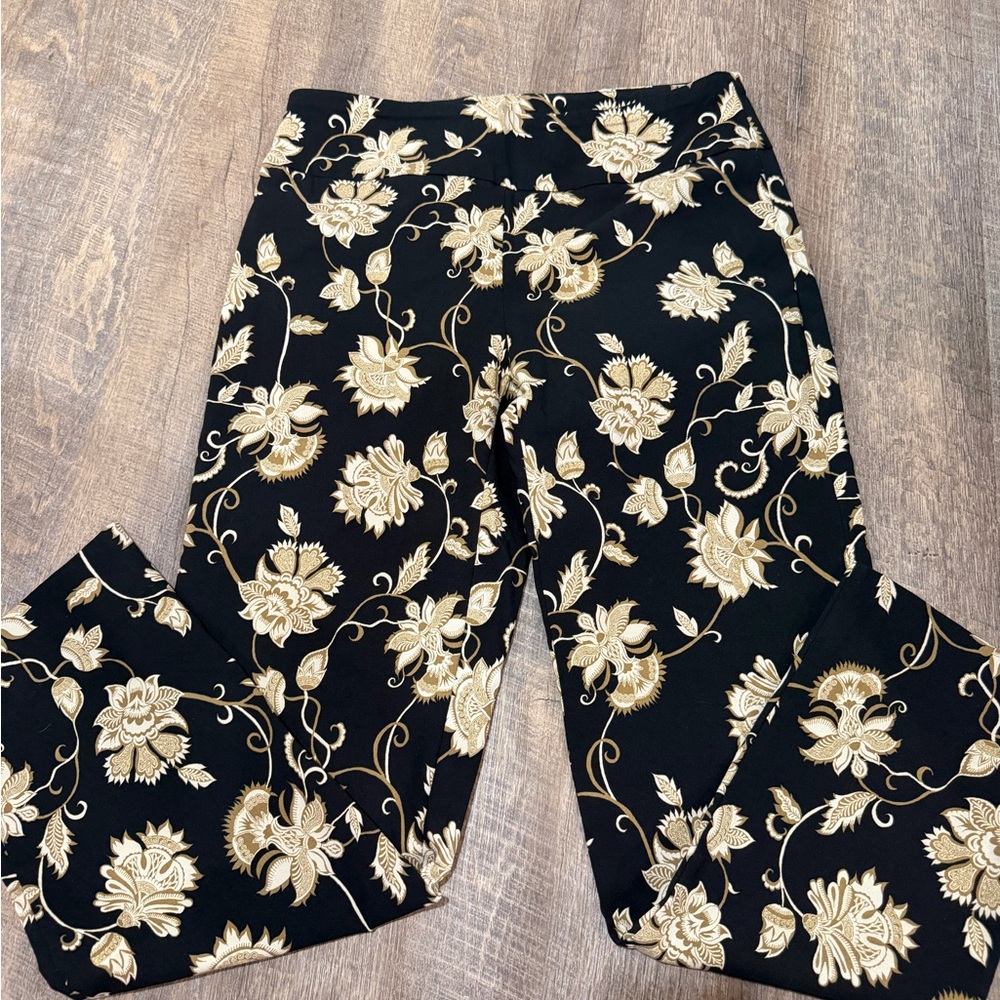 Zac & Rachel Black Pants with Gold and Cream Floral Motif